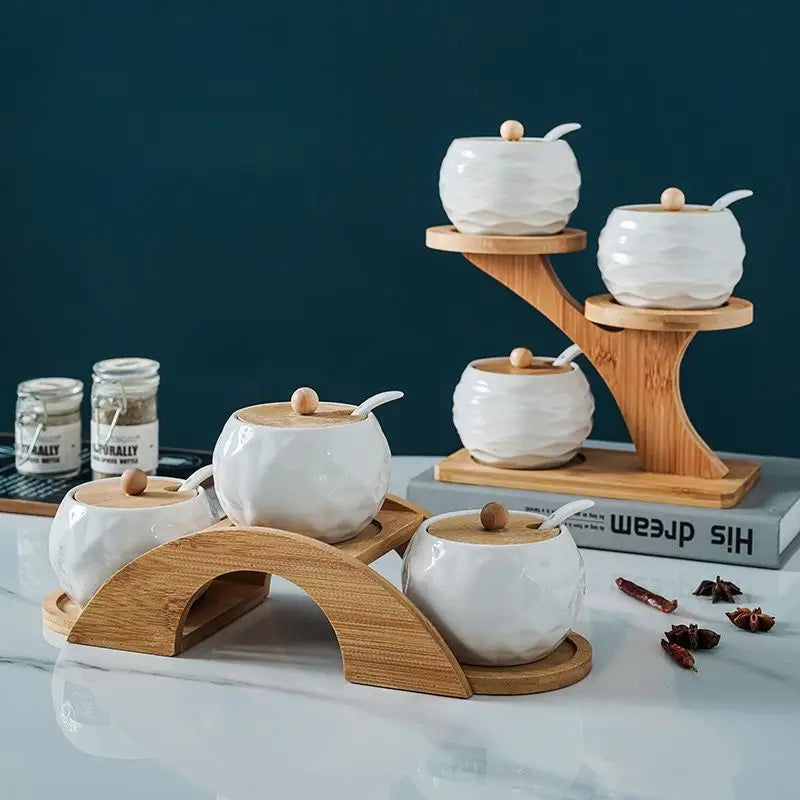 Porcelain Spice Jar Set of Three - Stylish Kitchen Seasoning Containers for Home