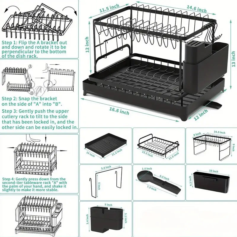 2 Tier Stainless Steel Dish Drying Rack