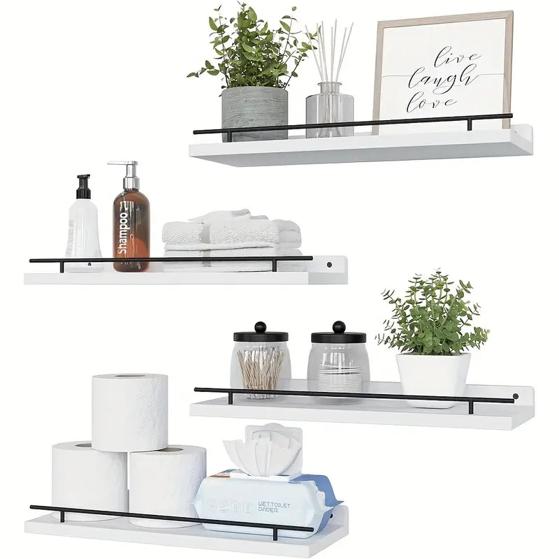 4pcs Wall Shelves with Wooden Partitions And Metal Guardrails