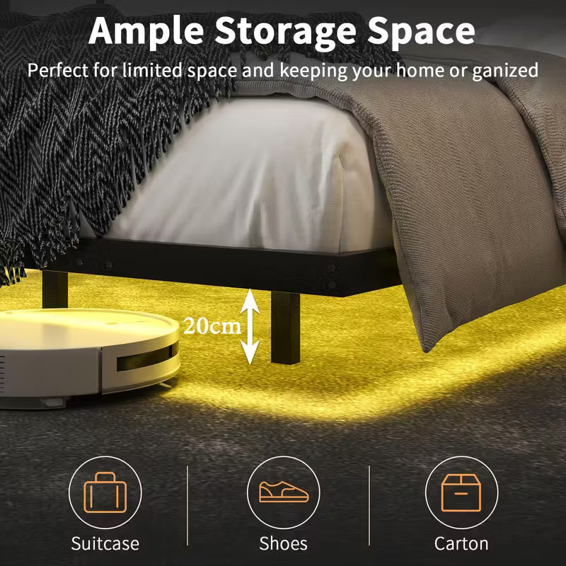 Yanara Floating Bed Frame with Smart LED Lighting &amp; Charging Station