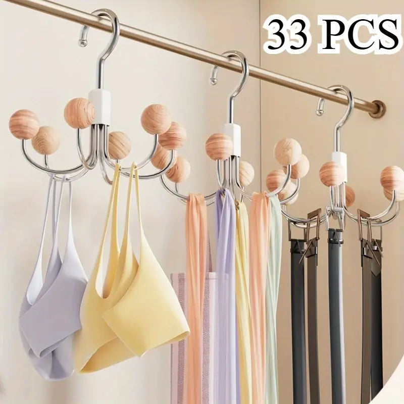 33pcs Metal Bra & Underwear Hangers with Solid Wood Hooks
