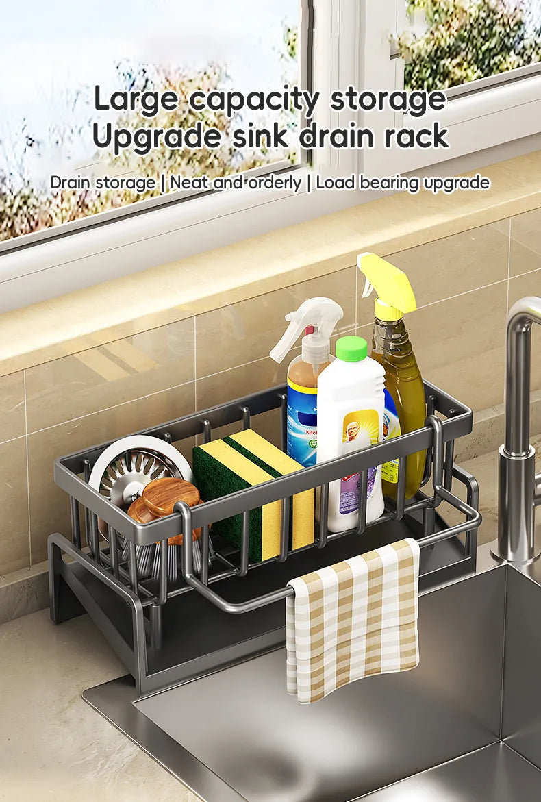 VOVOVA Drainer Rack Kitchen Organizer With a pole Bathroom Sink Rack Soap Holder Sponge Organizer Rack