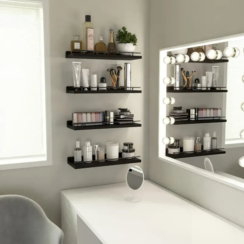 4pcs Wall Shelves with Wooden Partitions And Metal Guardrails