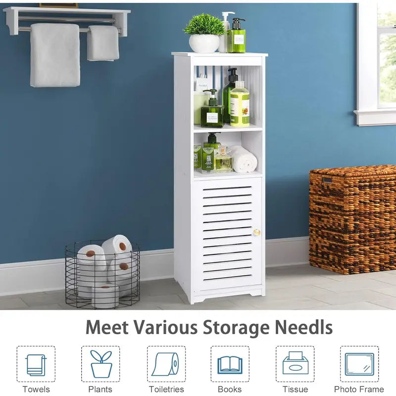Modern White Waterproof Bathroom Cabinet with Two-Tier Shelves