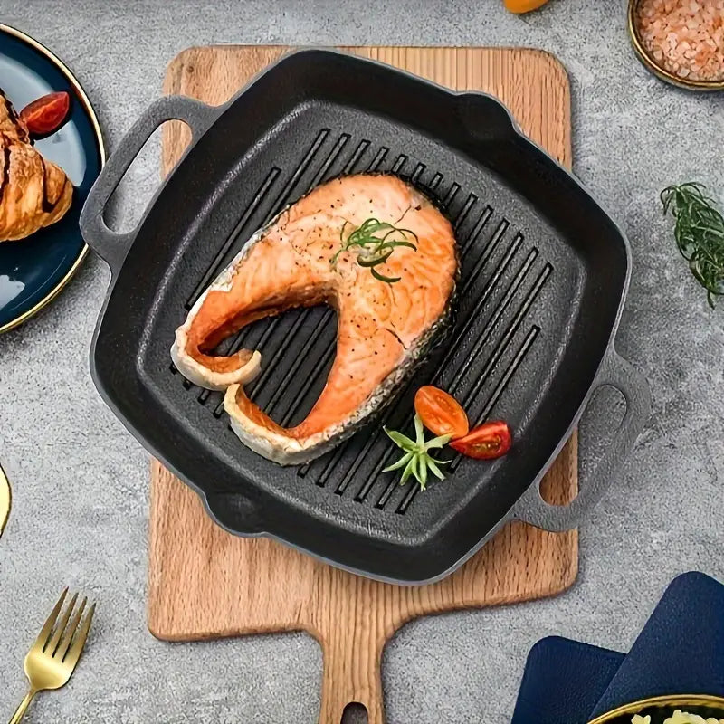12.7-Inch Square Cast Iron Steak Grill Pan
