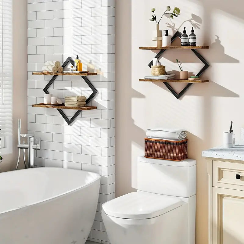 Set of 2 Wall Mounted Wooden Shelves