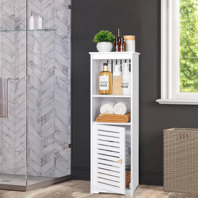 Modern White Waterproof Bathroom Cabinet with Two-Tier Shelves
