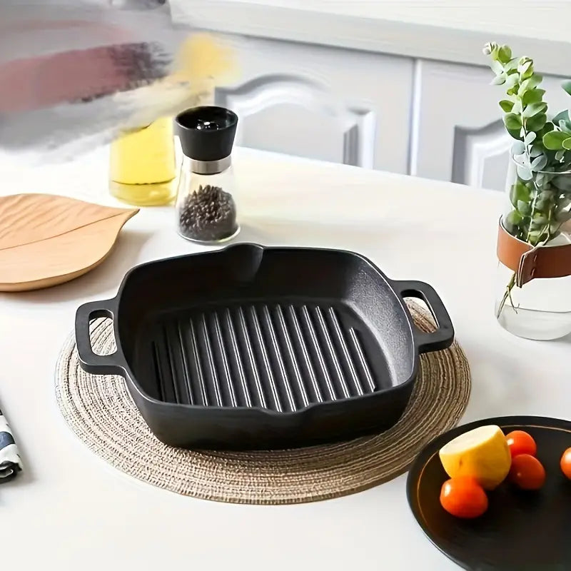 12.7-Inch Square Cast Iron Steak Grill Pan
