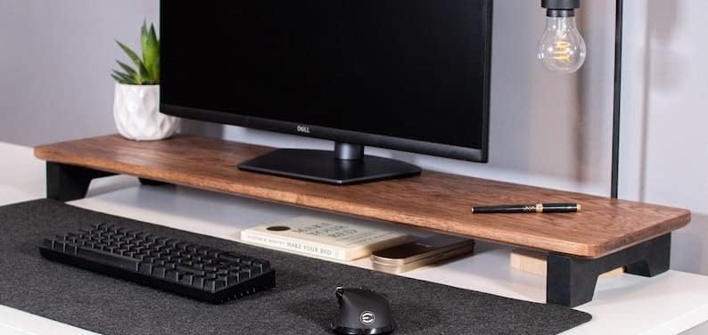 Carpentry Tall Wood Desktop Monitor Stand with Legs