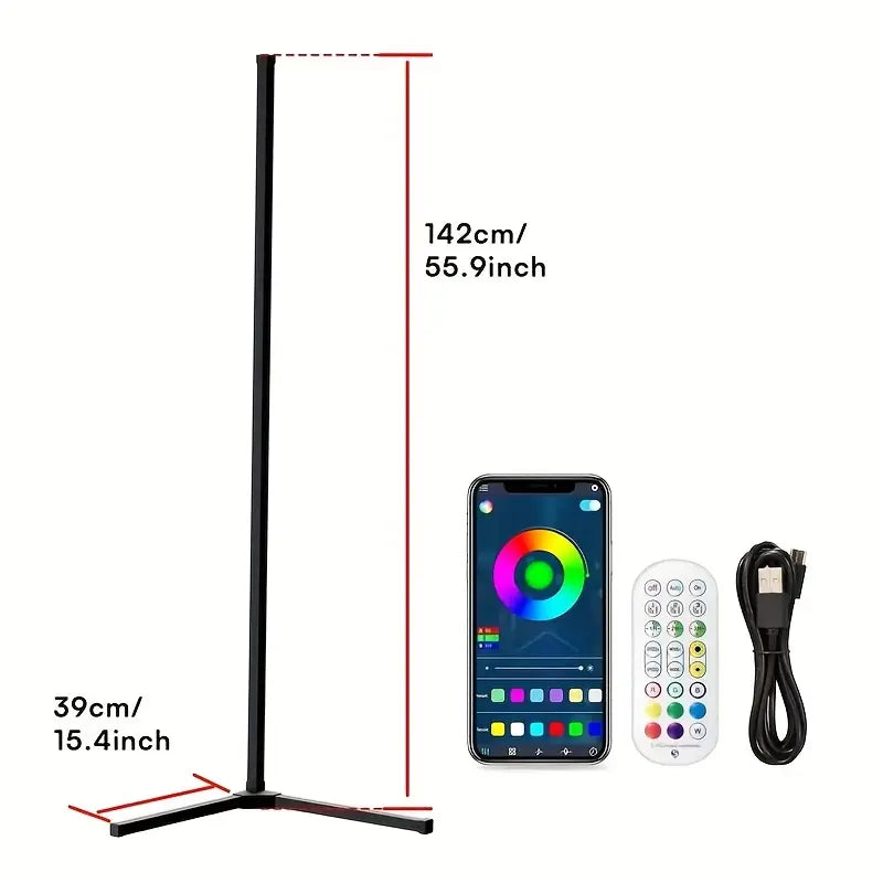 2pcs Smart RGB LED Corner Floor Lamp with App &amp; Remote Control
