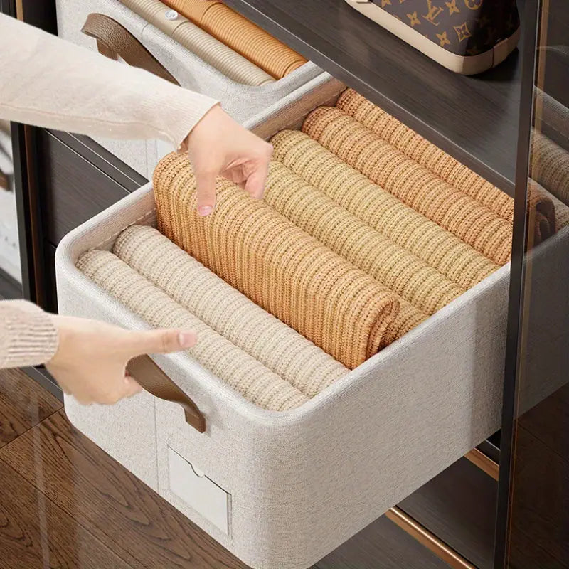 Beige Fabric Storage Boxes with Handles