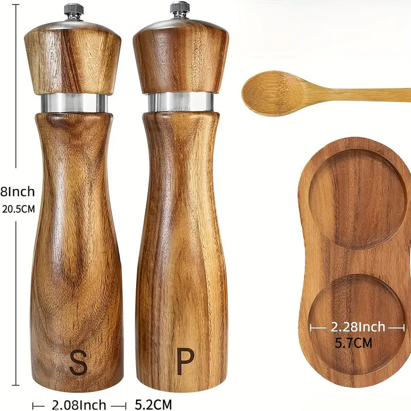 4-Piece Acacia Wood Salt and Pepper Grinder Set