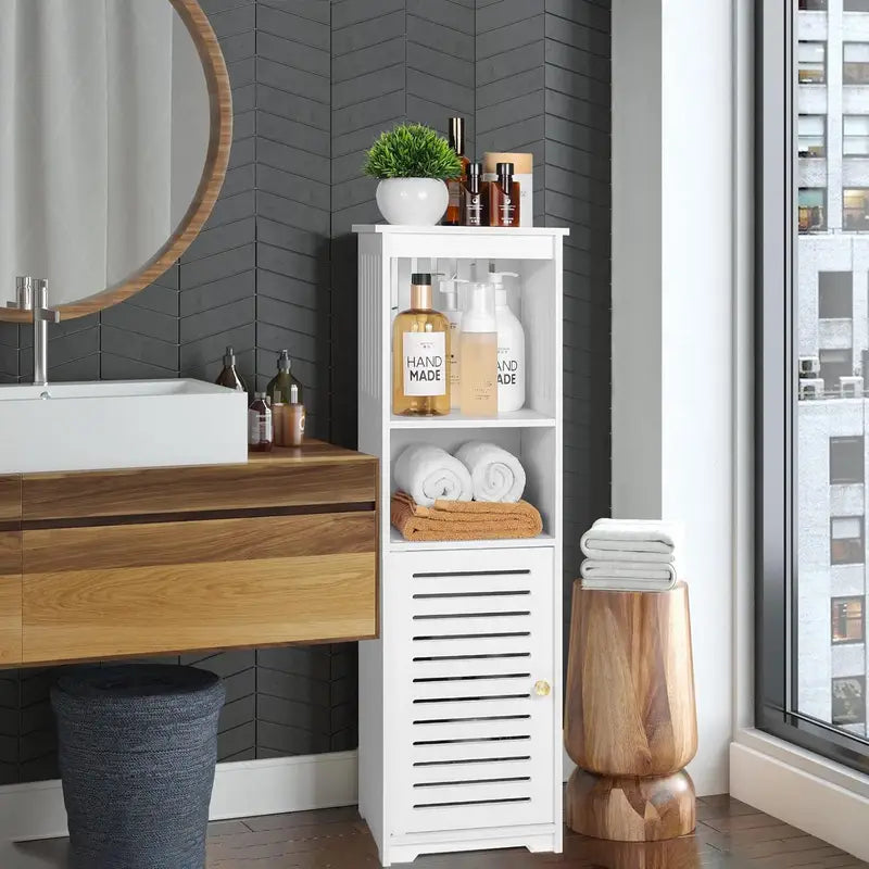 Modern White Waterproof Bathroom Cabinet with Two-Tier Shelves