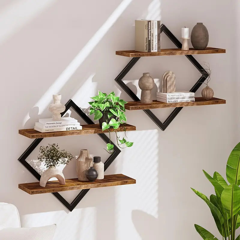 Set of 2 Wall Mounted Wooden Shelves