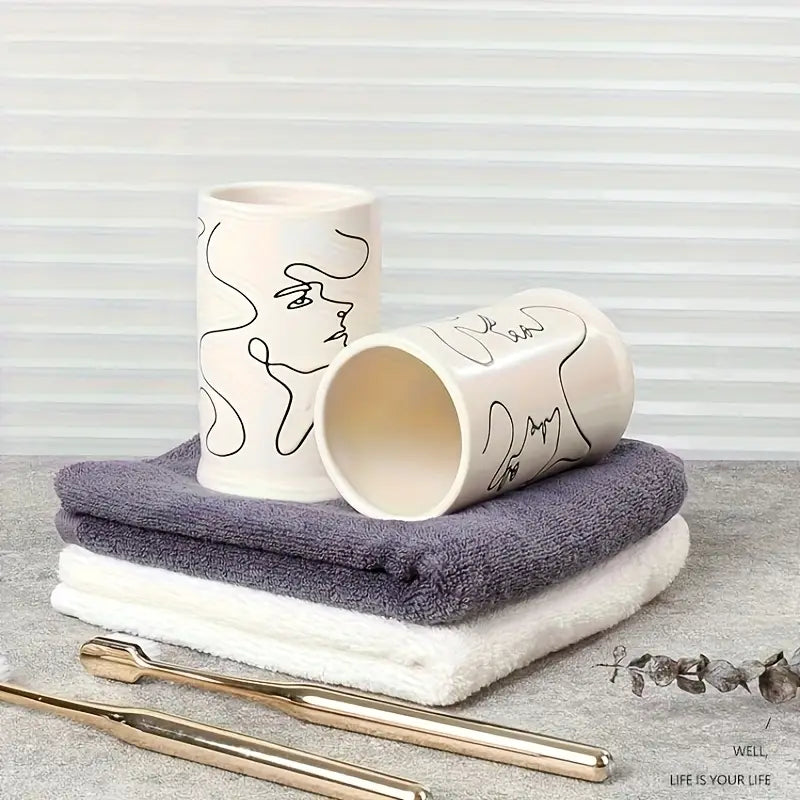 4pcs Contemporary Abstract Face Bathroom Set
