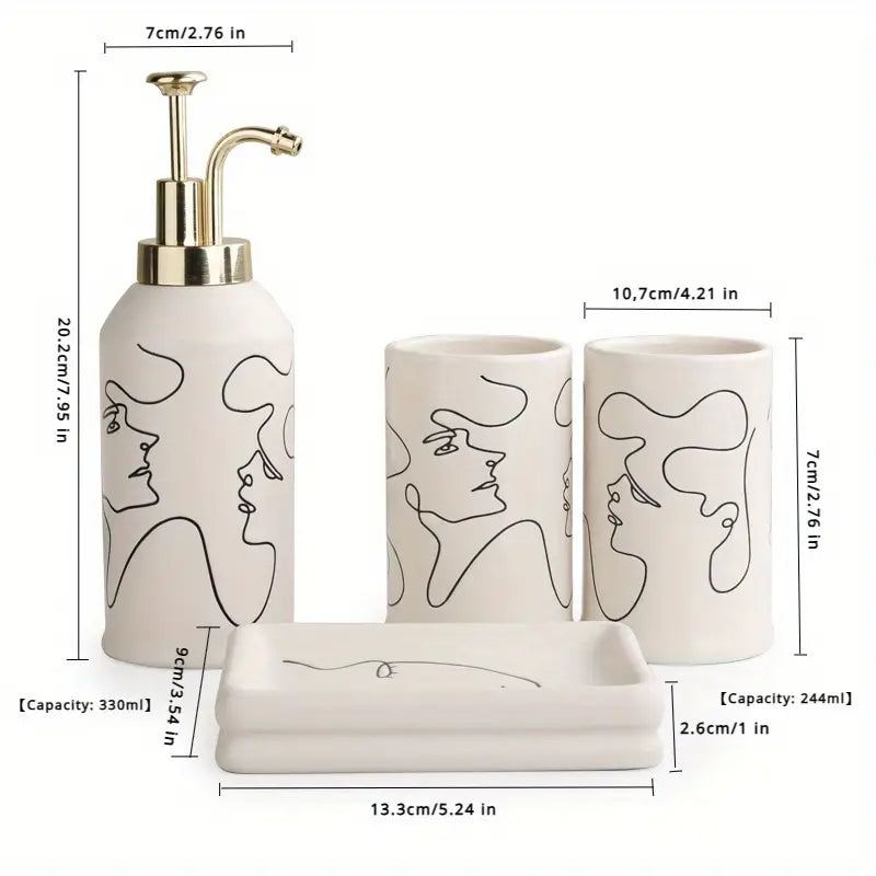 4pcs Contemporary Abstract Face Bathroom Set