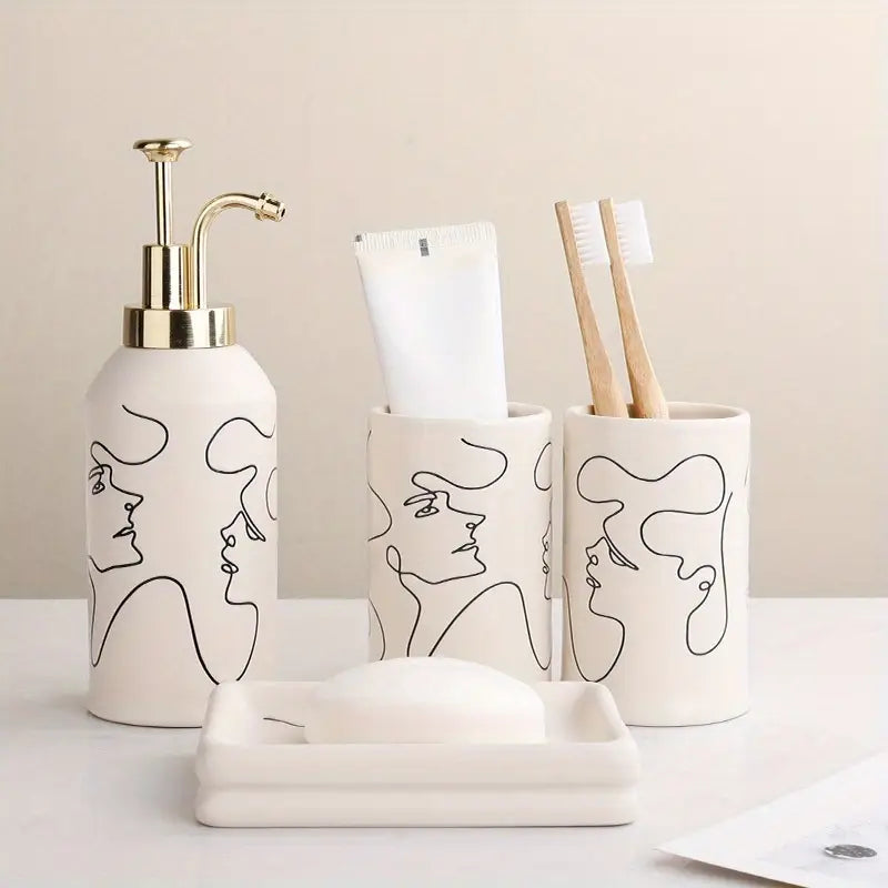 4pcs Contemporary Abstract Face Bathroom Set