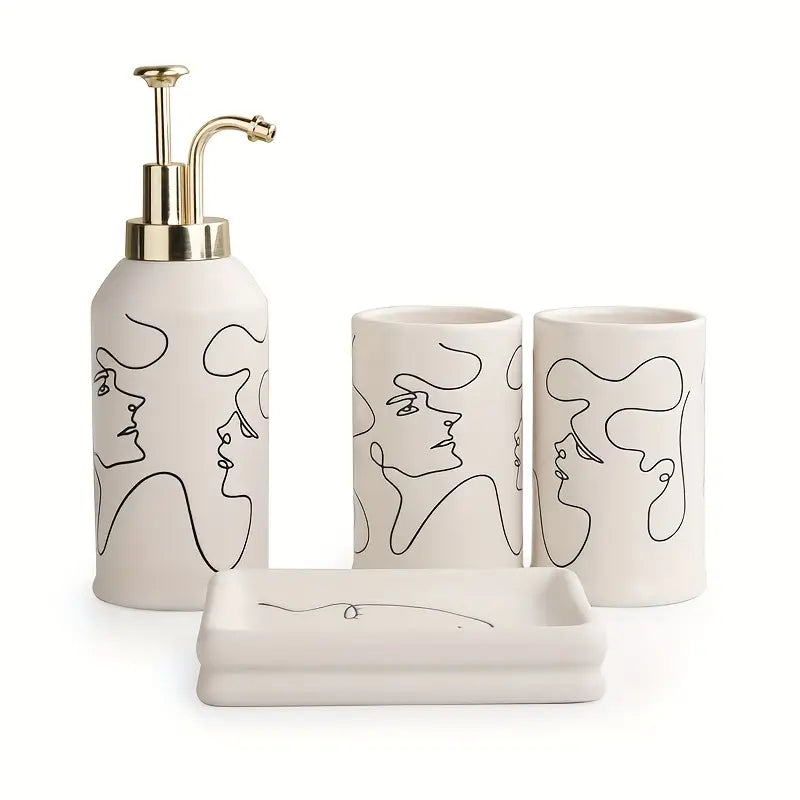 4pcs Contemporary Abstract Face Bathroom Set