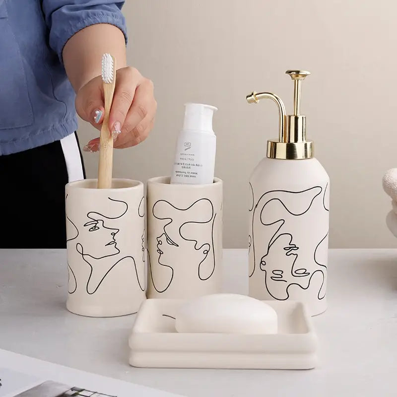 4pcs Contemporary Abstract Face Bathroom Set