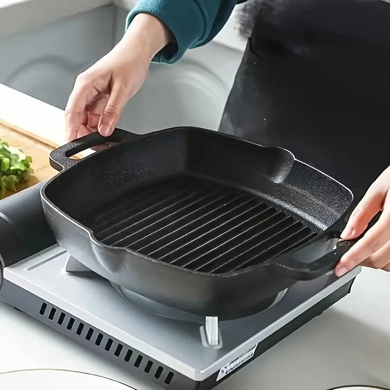 12.7-Inch Square Cast Iron Steak Grill Pan