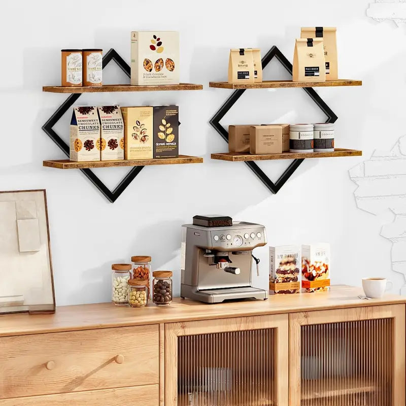 Set of 2 Wall Mounted Wooden Shelves