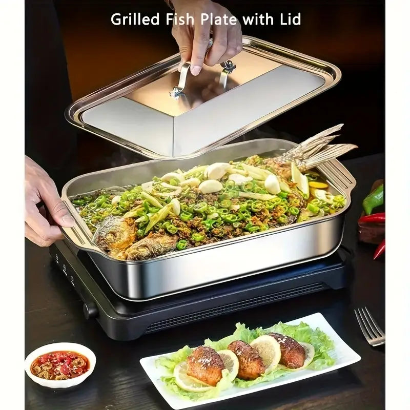 2pcs Stainless Steel Rectangular Baking Pans with Lids