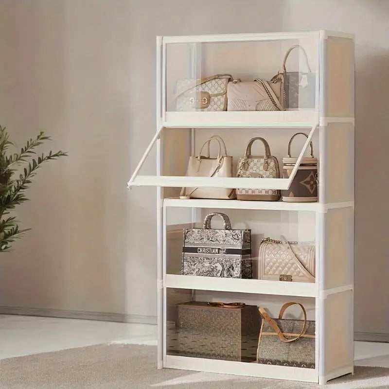 4-Tier White Metal Storage Cabinet with Flip-Door Mechanism & Dustproof Design