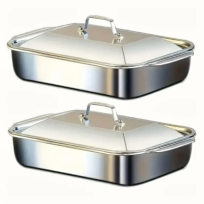 2pcs Stainless Steel Rectangular Baking Pans with Lids