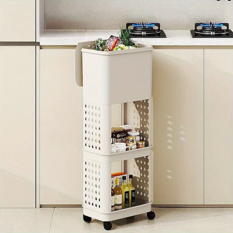 3-Tier Kitchen Trash Can with Storage Rack - Quiet Closing Lid