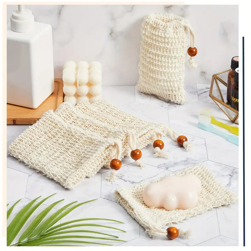 20pcs Natural Hemp Exfoliating Soap Bags with Drawstring Closure