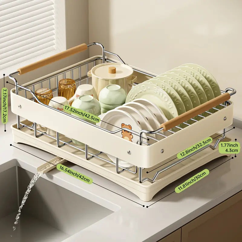 SPELLLOL Stainless Steel Dish Rack with Recessed Automatic Drainer