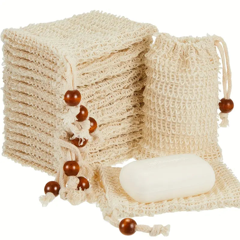 20pcs Natural Hemp Exfoliating Soap Bags with Drawstring Closure