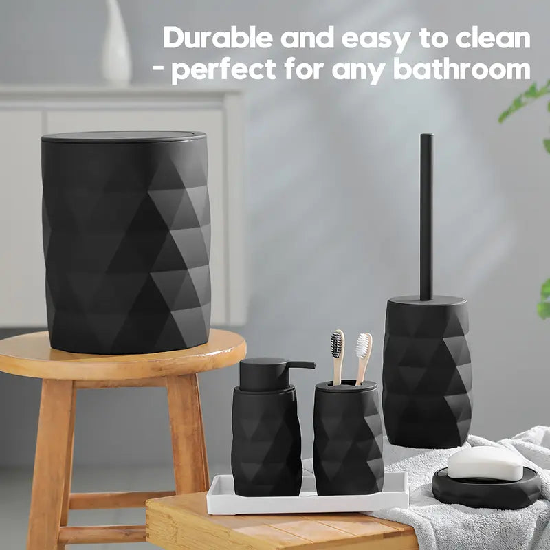 Matte Black Modern Diamond Style Bathroom Accessories Five-piece Set