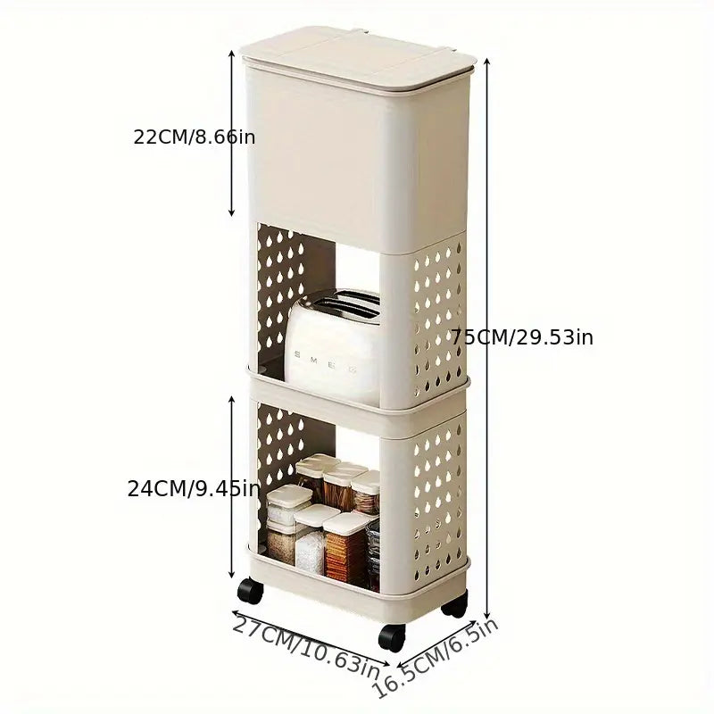 3-Tier Kitchen Trash Can with Storage Rack - Quiet Closing Lid