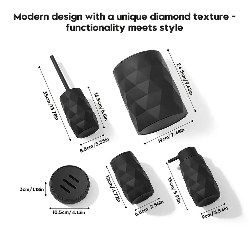 Matte Black Modern Diamond Style Bathroom Accessories Five-piece Set