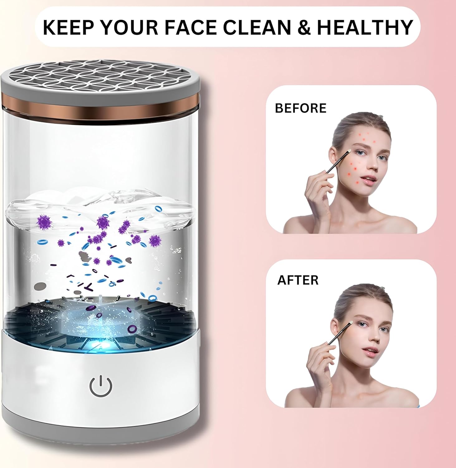 Advanced makeup brush cleaner gentle on bristles comes with a brush holder that removes makeup residue, oil, and impurities for enhanced hygiene