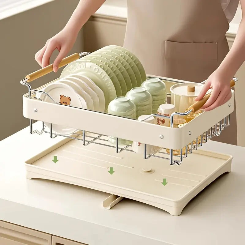 SPELLLOL Stainless Steel Dish Rack with Recessed Automatic Drainer