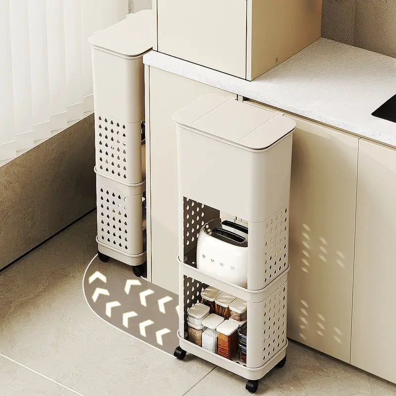 3-Tier Kitchen Trash Can with Storage Rack - Quiet Closing Lid