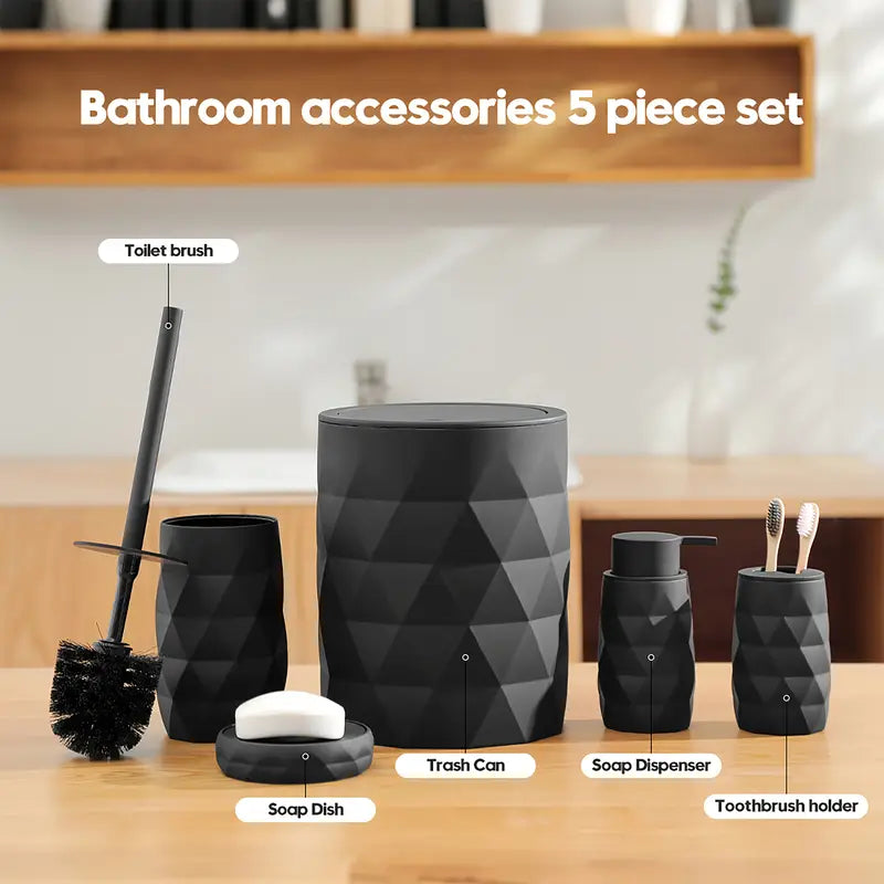 Matte Black Modern Diamond Style Bathroom Accessories Five-piece Set