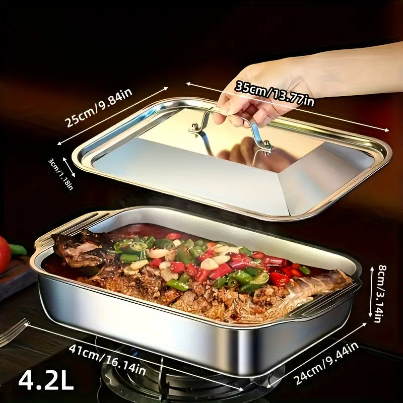 2pcs Stainless Steel Rectangular Baking Pans with Lids
