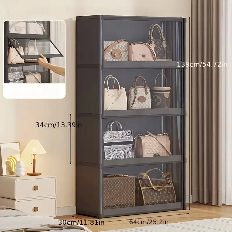 4-Tier White Metal Storage Cabinet with Flip-Door Mechanism & Dustproof Design