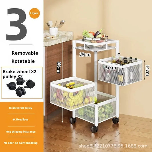 Square Basket Rotating Storage Rack, Indoor Multi-layered, Floor Standing Snacks and Fruits