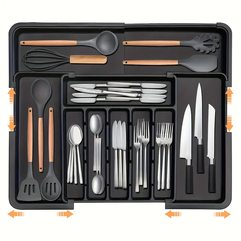 Expandable Silverware Organizer Tray, Plastic Flatware Storage Divider