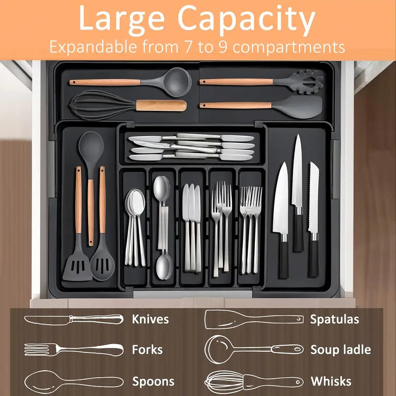 Expandable Silverware Organizer Tray, Plastic Flatware Storage Divider