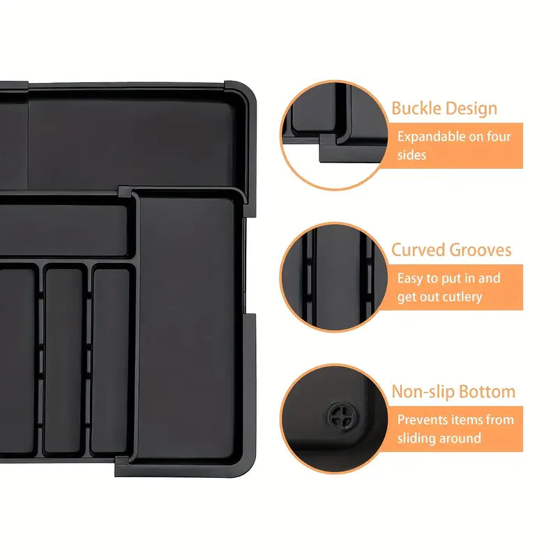 Expandable Silverware Organizer Tray, Plastic Flatware Storage Divider