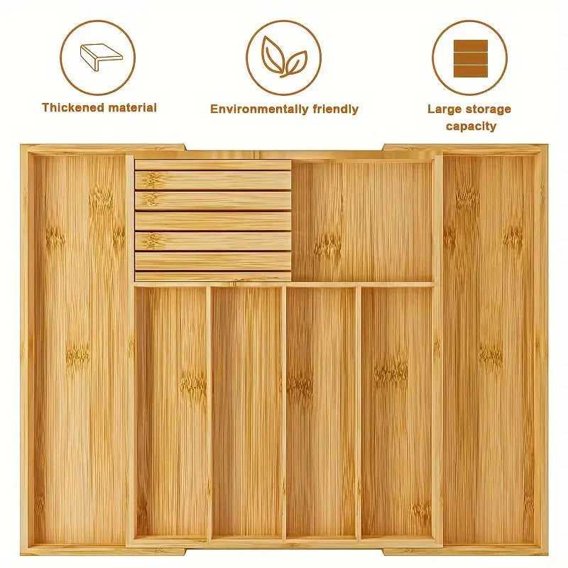 Extra Capacity Expandable Kitchen Drawer Flatware Organizer