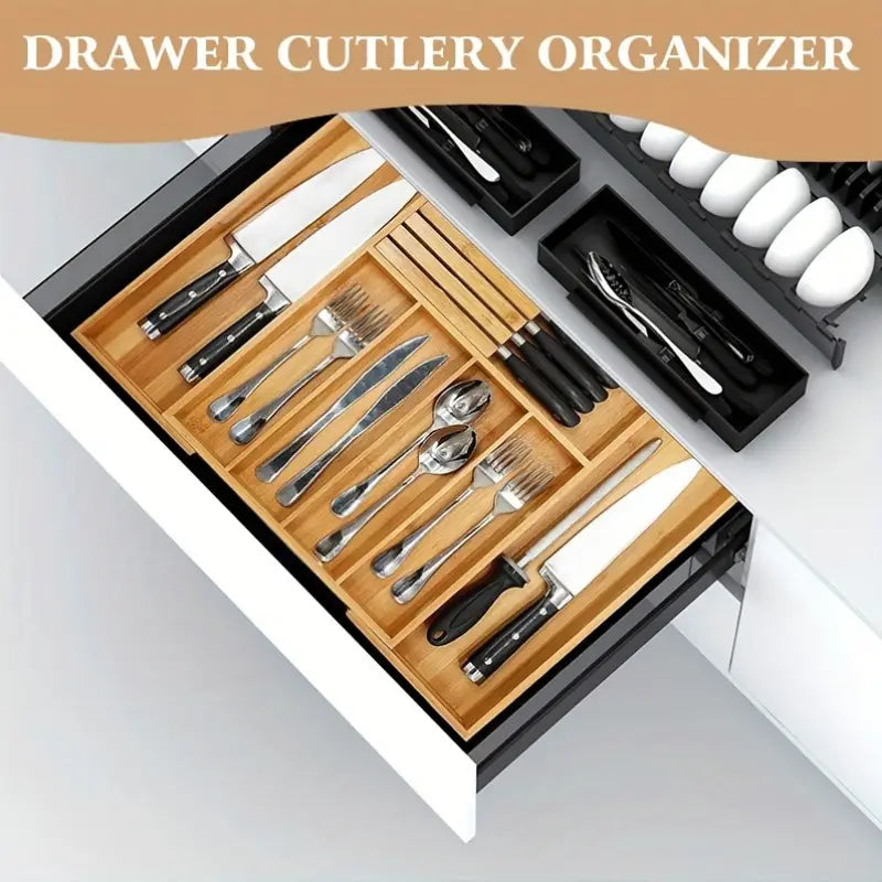 Extra Capacity Expandable Kitchen Drawer Flatware Organizer