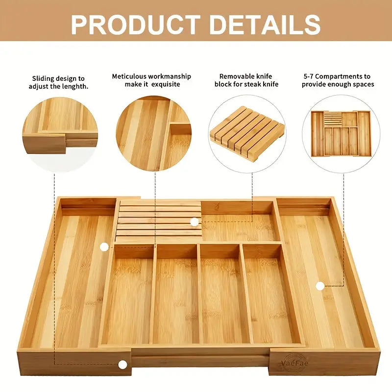 Extra Capacity Expandable Kitchen Drawer Flatware Organizer
